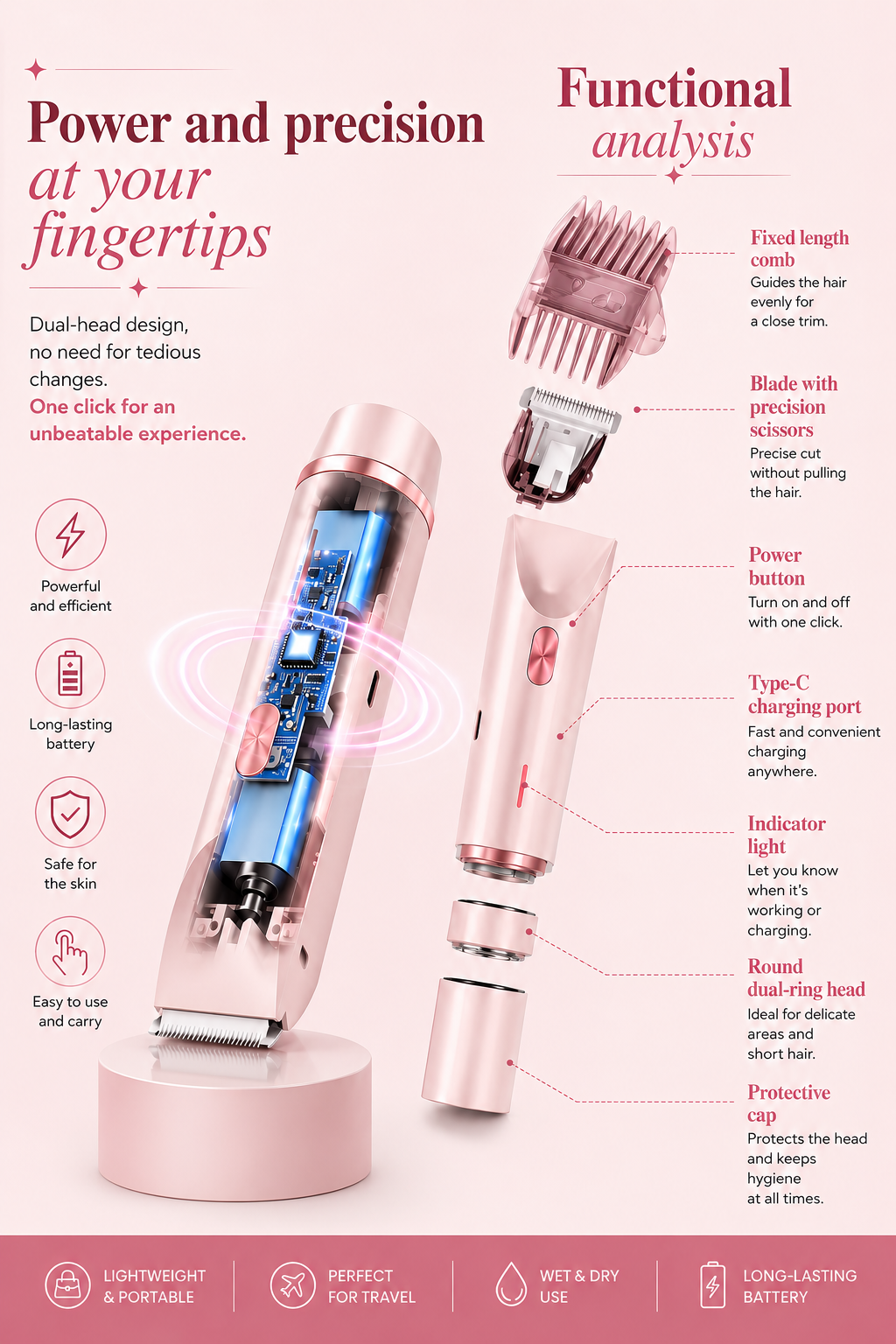 2-in-1 Women's Trimmer — Electric Shaver & Razor, Rechargeable Wet & Dry