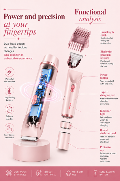 2-in-1 Women's Trimmer — Electric Shaver & Razor, Rechargeable Wet & Dry