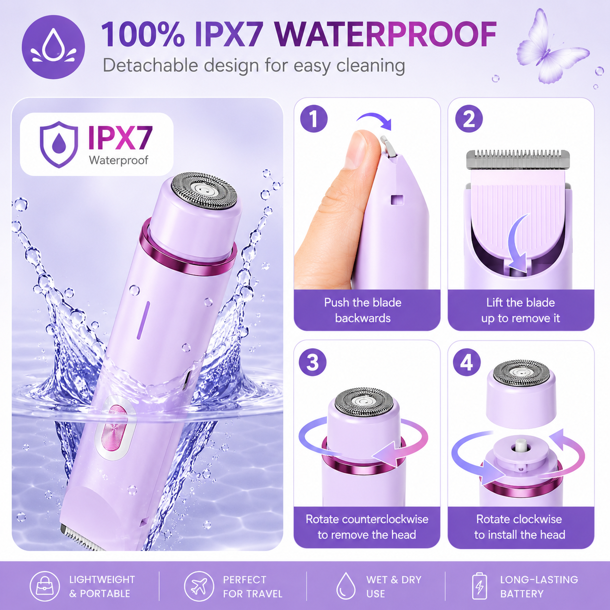 2-in-1 Women's Trimmer — Electric Shaver & Razor, Rechargeable Wet & Dry